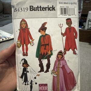 Butterick Costume Pattern B4319 Boys & Girls Ez 1 Hr Costumes Hooded Cape Tunics